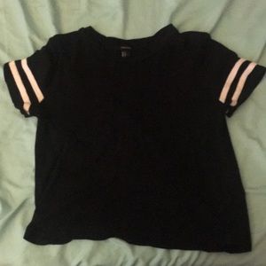 Black crop top with white stripes